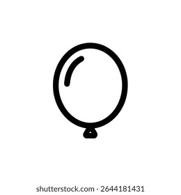 Minimalist vector drawing showing a single black balloon outline, the classic circular party icon with its tether point, against a solid white backdrop.
