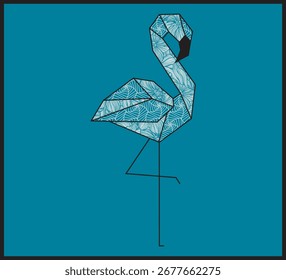 A minimalist vector drawing of a stylized crane with intricate white patterns.