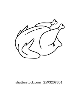 Minimalist vector drawing of a whole roasted chicken, ideal for menu designs, cooking books, and restaurant branding projects