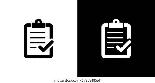 Vetor minimalista com uma área de transferência com linhas e uma marca de seleção proeminente em um fundo branco ou preto, adequado para uma variedade de aplicações.