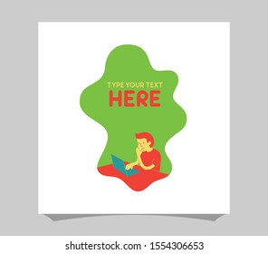 Minimalist vector flat character design on businessman working in office behind her desk with laptop. Businessman using laptop