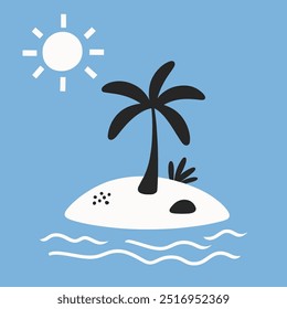 Minimalist vector flat illustration of a tropical island with palm tree