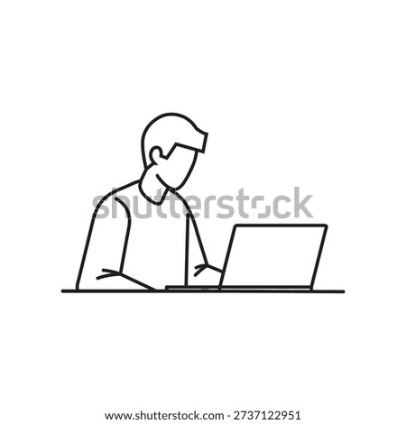 Minimalist vector of focused woman using laptop in modern workspace setting.