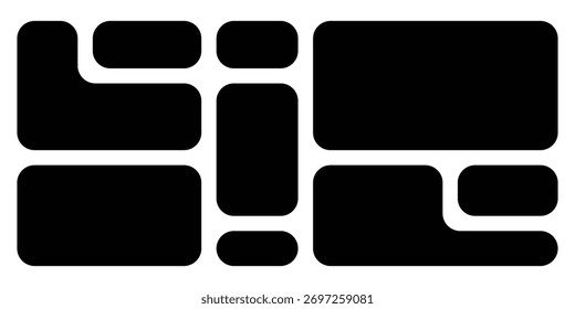 Bastidor de Vector minimalista bento-gride. Plantilla de área de caja plana aislada.  Área de geometría en blanco bento. Moderna cuadrícula bento aislada simple establecida en la página blanca. EPS 10. 