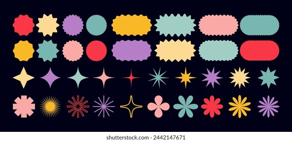 Minimalist Vector Geometric Shapes Set. Modern Symbols, Labels and Icons. Stars, Flowers and Circles with ZigZag Edge