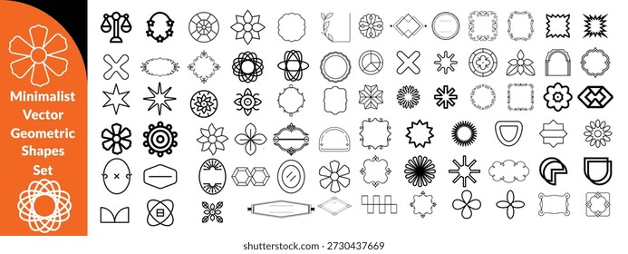 Conjunto de Formas geométricas de Vector minimalista. Símbolos, etiquetas e iconos modernos. Estrellas, flores y círculos con borde en zig zag