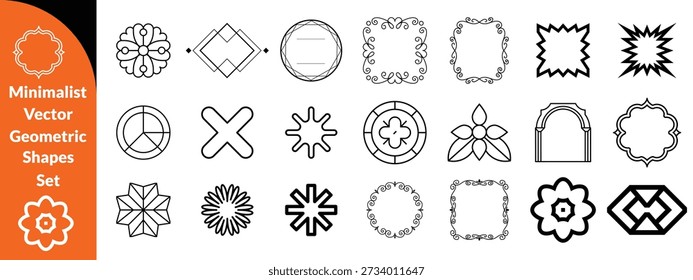 Conjunto de Formas geométricas de Vector minimalista. Símbolos, etiquetas e iconos modernos. Estrellas, Flores y Círculos con Borde ZigZag