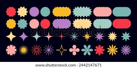 Minimalist Vector Geometric Shapes Set. Modern Symbols, Labels and Icons. Stars, Flowers and Circles with ZigZag Edge