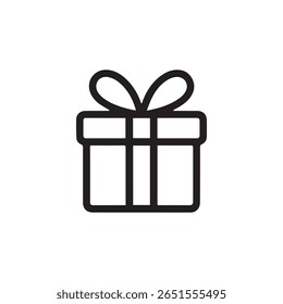 Vetor minimalista de uma caixa de presente com uma fita e arco, ideal para projetos de feriado, aniversário, festa e celebração. Estilo de linha limpo perfeito para uso digital e impressão.