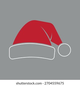 Gráfico vetorial minimalista de um chapéu de Papai Noel vermelho clássico com borda branca e contorno pompom. Ideal para saudações de férias, decorações e desenhos sazonais.