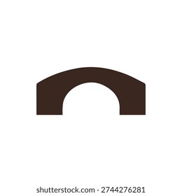 A minimalist vector graphic of a dark brown arch bridge silhouette. This simple, flat design icon is isolated on a clean white background.
