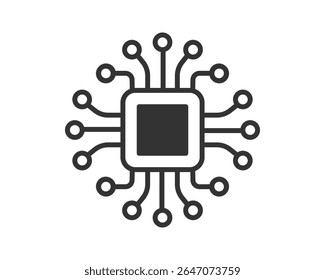 Minimalist vector graphic depicting a central processing unit (CPU) or microchip. Represents technology, computing power, and advanced circuitry. Useful for techrelated themes, AI, and innovation.