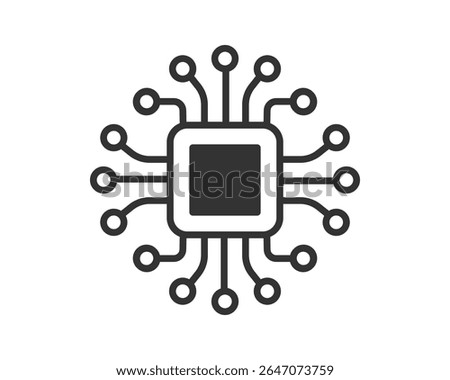 Minimalist vector graphic depicting a central processing unit (CPU) or microchip. Represents technology, computing power, and advanced circuitry. Useful for techrelated themes, AI, and innovation.