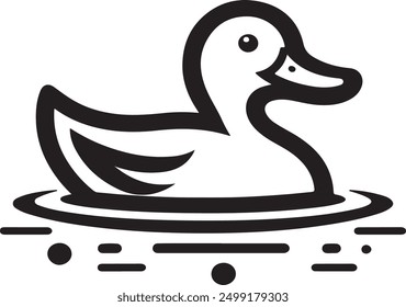 minimalist vector graphic of a duck swimming on a pond white background