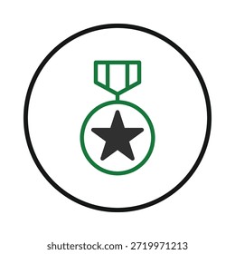 Un gráfico de Vector minimalista presenta un emblema de medalla de estrella que significa logro o reconocimiento. El diseño incorpora una forma de estrella dentro de una insignia circular, transmitiendo una sensación de logro y