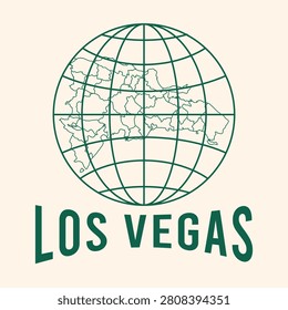 Minimalist vector graphic featuring a globe grid with a map silhouette of Hispaniola above the stylized green text 