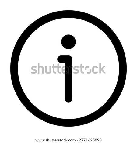 A minimalist vector graphic featuring an information symbol, represented by a lowercase 'i' inside a circle. Ideal for use in user interfaces, websites, and digital communication materials to indicate help or details.