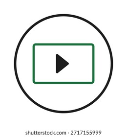 Gráfico de Vector minimalista con un Botón de juego dentro de una interfaz redondeada. Video Simbólico para transmitir, reproducir medios o iniciar aplicaciones digitales interactivas. El diseño limpio