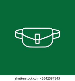 Minimalist vector graphic featuring a white outline of a stylish belt bag on a green background. Ideal for fashion or accessory related projects.