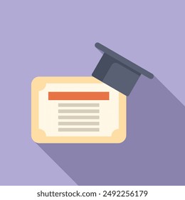 Minimalist vector graphic of a graduation cap on top of a diploma, representing academic achievement