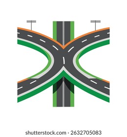 Minimalist vector graphic of highway interchange road network transportation concept