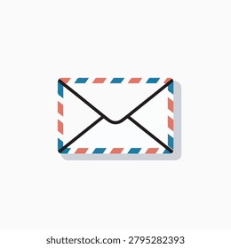 Minimalist vector graphic illustration of a classic airmail envelope featuring red and blue striped borders for digital communication designs