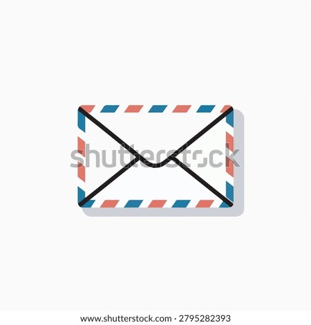 Minimalist vector graphic illustration of a classic airmail envelope featuring red and blue striped borders for digital communication designs
