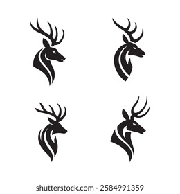 Minimalist vector graphic logo of a deer head with a single elegant, curving antler.