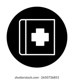 Gráfico vetorial minimalista de um guia médico com um sinal de adição simbolizando a saúde