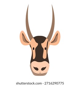 Minimalist vector graphic of a scimitar horned oryx, showcasing its distinctive long, curved horns and brown facial markings on a white background