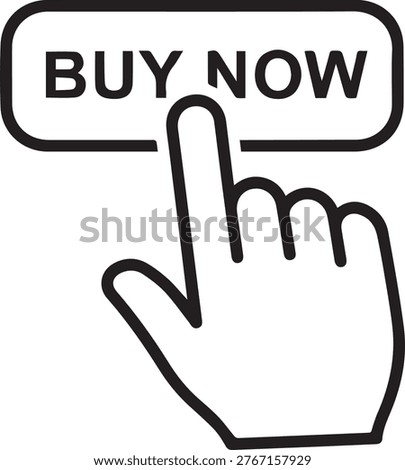 A minimalist vector graphic showing a finger clicking a white buy now button.