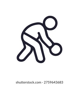 Minimalist vector graphic showing a player bent over with a ball. This versatile icon represents sports like bowling bocce or general physical activity.