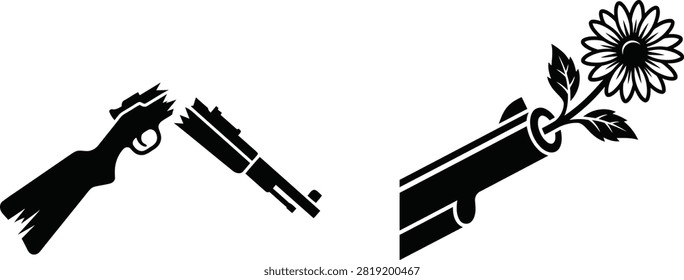 Minimalist vector graphics conveying a powerful message of disarmament and growth. Ideal for campaigns promoting peace initiatives and societal change.