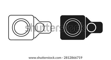 Minimalist vector graphics representing a portable camera. Useful for web design application interfaces and gadget reviews.