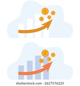 Gráfico minimalista de crecimiento del Vector con monedas en dólares en alza