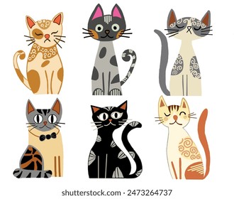 Minimalist vector hand drawn. Illustration of cats. Creative Artwork. Template for card, posters, banner, t-shirt print, patch, badge and pin