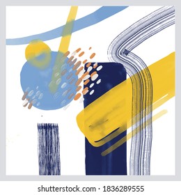 Minimalist vector hand paint abstract art background with watercolor spot. Brush painting is a textural decoration with artistic acrylic design of a poster, banner, interior painting.