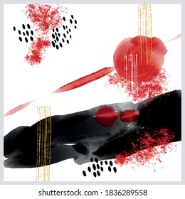 Minimalist vector hand paint abstract art background with watercolor spot. Brush painting is a textural decoration with artistic acrylic design of a poster, banner, interior painting.