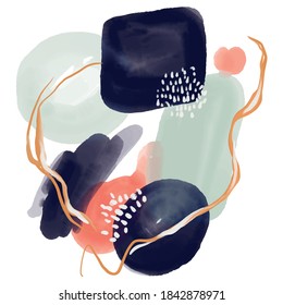 Minimalist vector hand paint abstract art background with watercolor spot. Brush painting is a textural decoration with artistic acrylic design of a poster, banner, interior painting.	