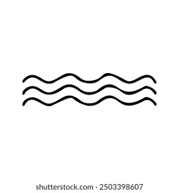 Minimalist vector handdrawn black and white line drawing of wavy lines, symbolizing water or waves. Perfect for designs related to the sea, nature, or abstract elements in creative projects