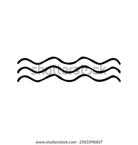 Minimalist vector handdrawn black and white line drawing of wavy lines, symbolizing water or waves. Perfect for designs related to the sea, nature, or abstract elements in creative projects