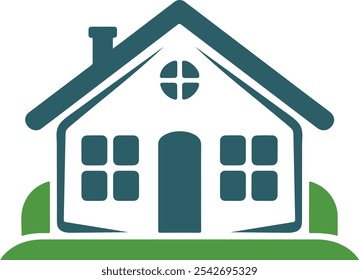 Vector minimalista Home Icon con césped verde