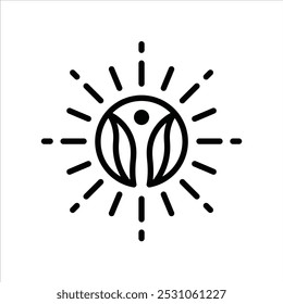 Minimalist vector, human, leaf, bloom, sun, health, with nature logo design