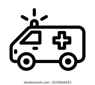 Minimalist vector icon of an ambulance with a cross and emergency light, perfect for healthcare or emergency-related designs. Editable stroke.