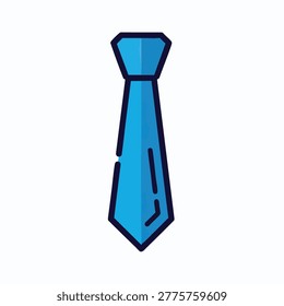 A minimalist vector icon of a blue necktie with dark outlines and simple shading representing formal business attire