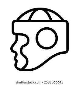 Ícone vetor minimalista de um capacete de boxe, ideal para esportes, segurança ou projetos relacionados a artes marciais. Traçado editável.