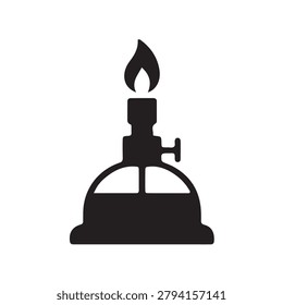 Minimalist vector icon of a classic Bunsen burner with a lit flame.