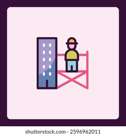 Minimalist Vector Icon Depicting Building Construction and Scaffolding Scene