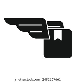 A minimalist vector icon depicting a document with wings in a sleek monochrome design