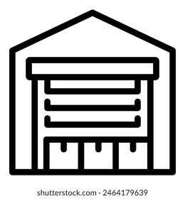 Minimalist vector icon depicting a garage front with a closed door, suitable for various design uses